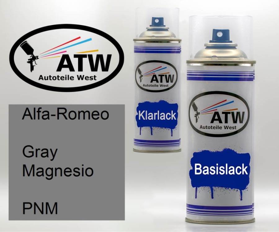 Alfa-Romeo, Gray Magnesio, PNM: 400ml Sprühdose + 400ml Klarlack - Set, von ATW Autoteile West.
